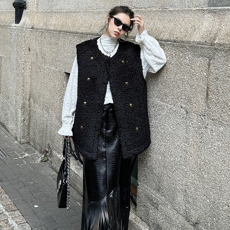 Niche Design Solid Color Lambswool Sleeveless Vest