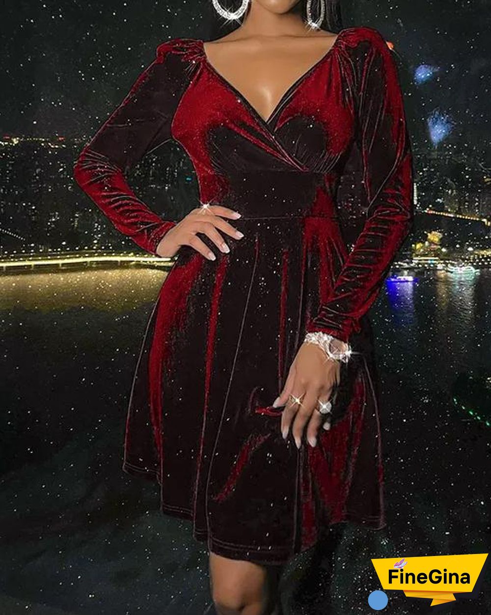 V Neck Velvet Dinner Dress