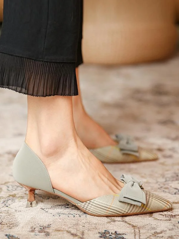 Elegant bow-knot pointed mid-heel single shoes stiletto single shoes