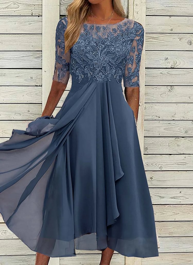 Crew Neck Elegant Midi Dress