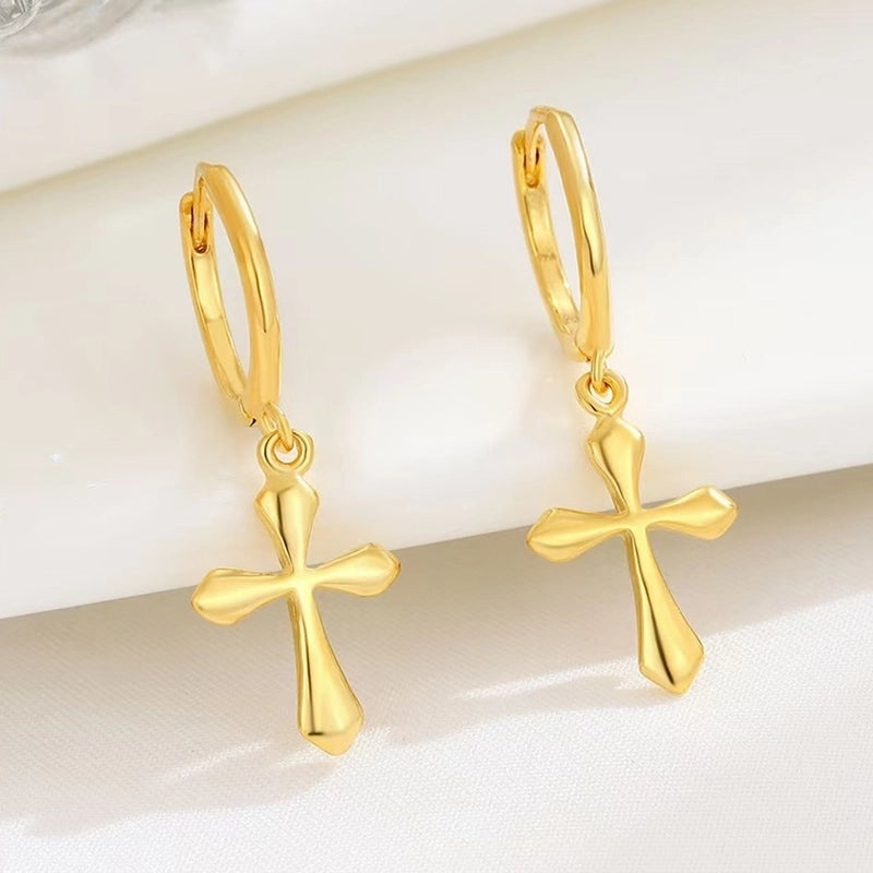 White Gold Plated Gold Plated 925 Sterling Silver Cross Earrings