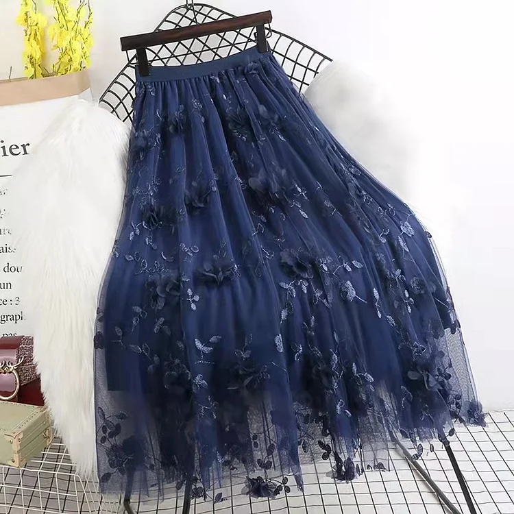 Elegant Embroidered Mesh Skirt