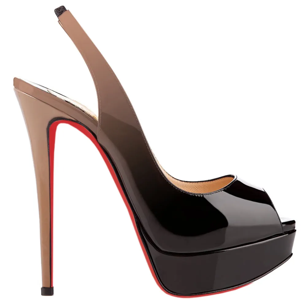150mm Slingback Sandals Platforms Sky High Party Gradient Color Nude Black Pumps-vocosishoes