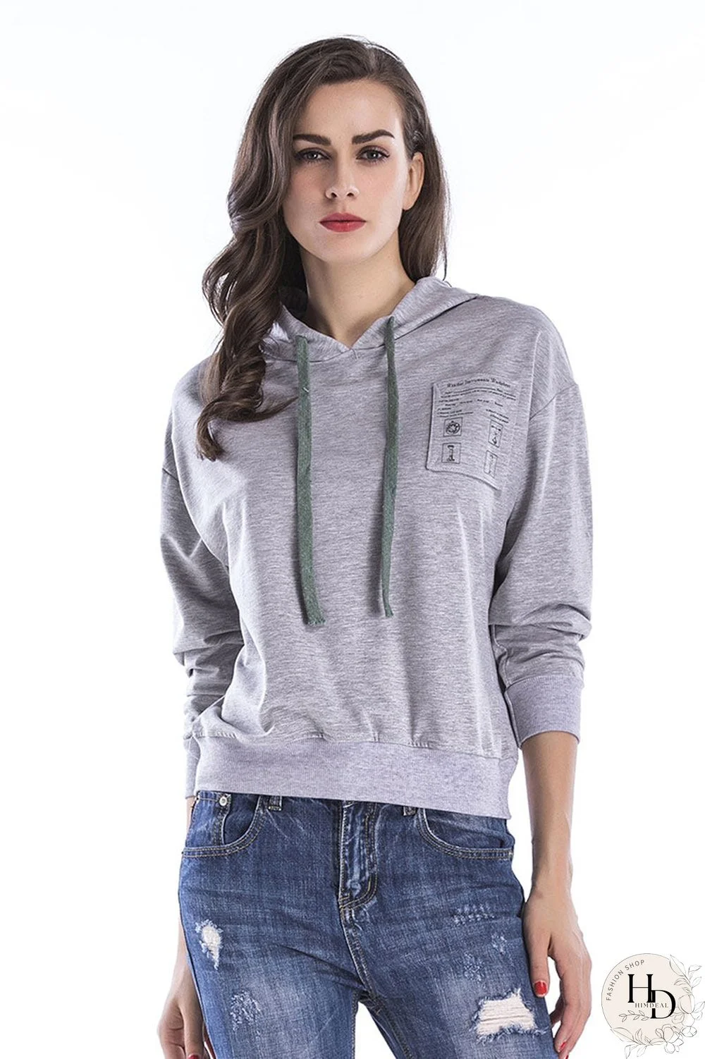 Gray Drawstring Sweatshirt With Chest Pockets