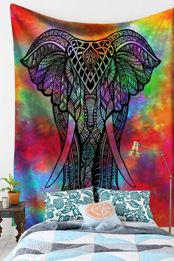 Bohemian Mandala Elephant Tapestry Wall Hanging Sandy Beach Picnic Throw Rug Blanket Camping Tent Travel Sleeping Pad Bedspread