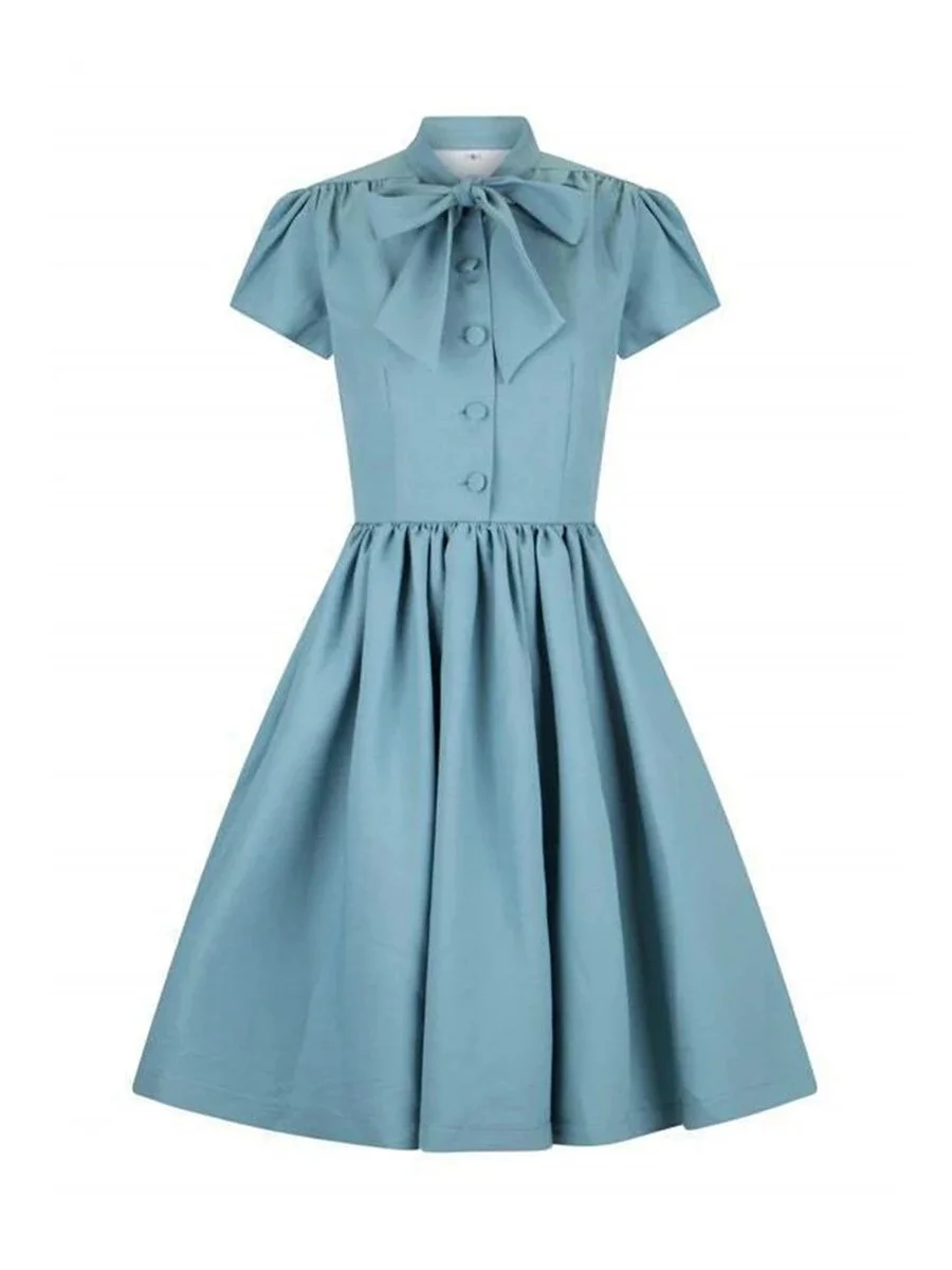 1950s Women's Fashion Dress Bowknot Lace-up Dress