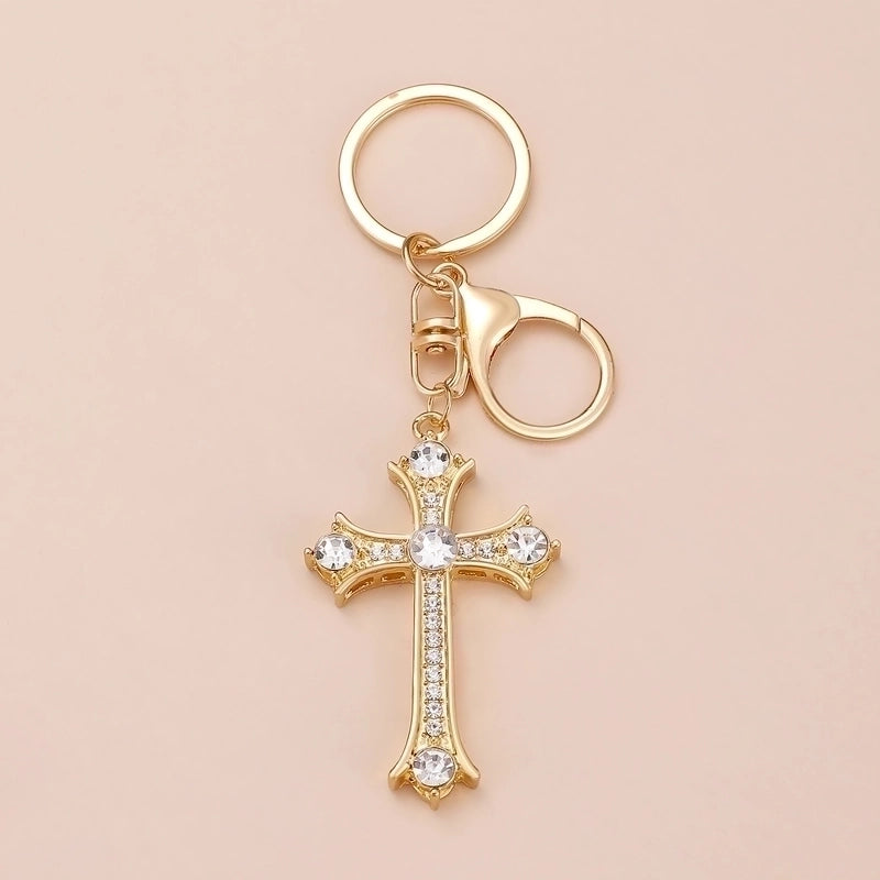 Minimalist Cross Alloy Inlay Rhinestones Women’s Keychain