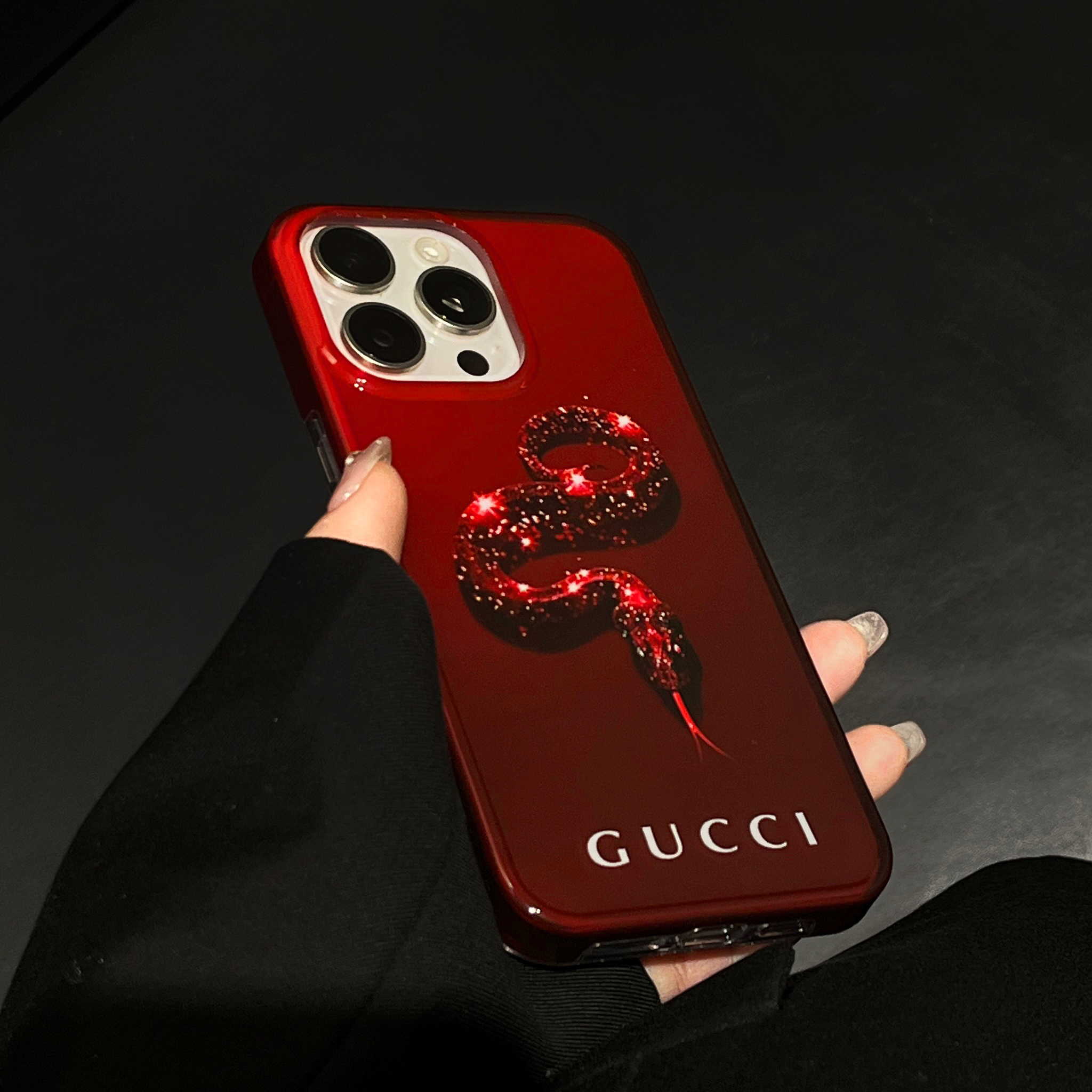GUCCI RED SNAKE 2025 NEW PHONE CASE WITH CRYSTAL BRACELET