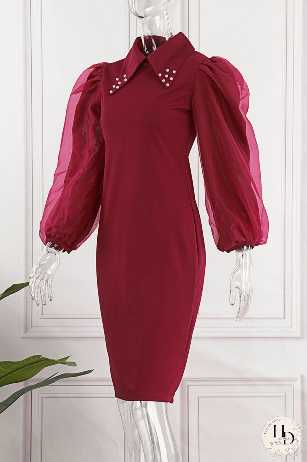 Red Casual Solid Patchwork Beading Turndown Collar One Step Skirt Dresses