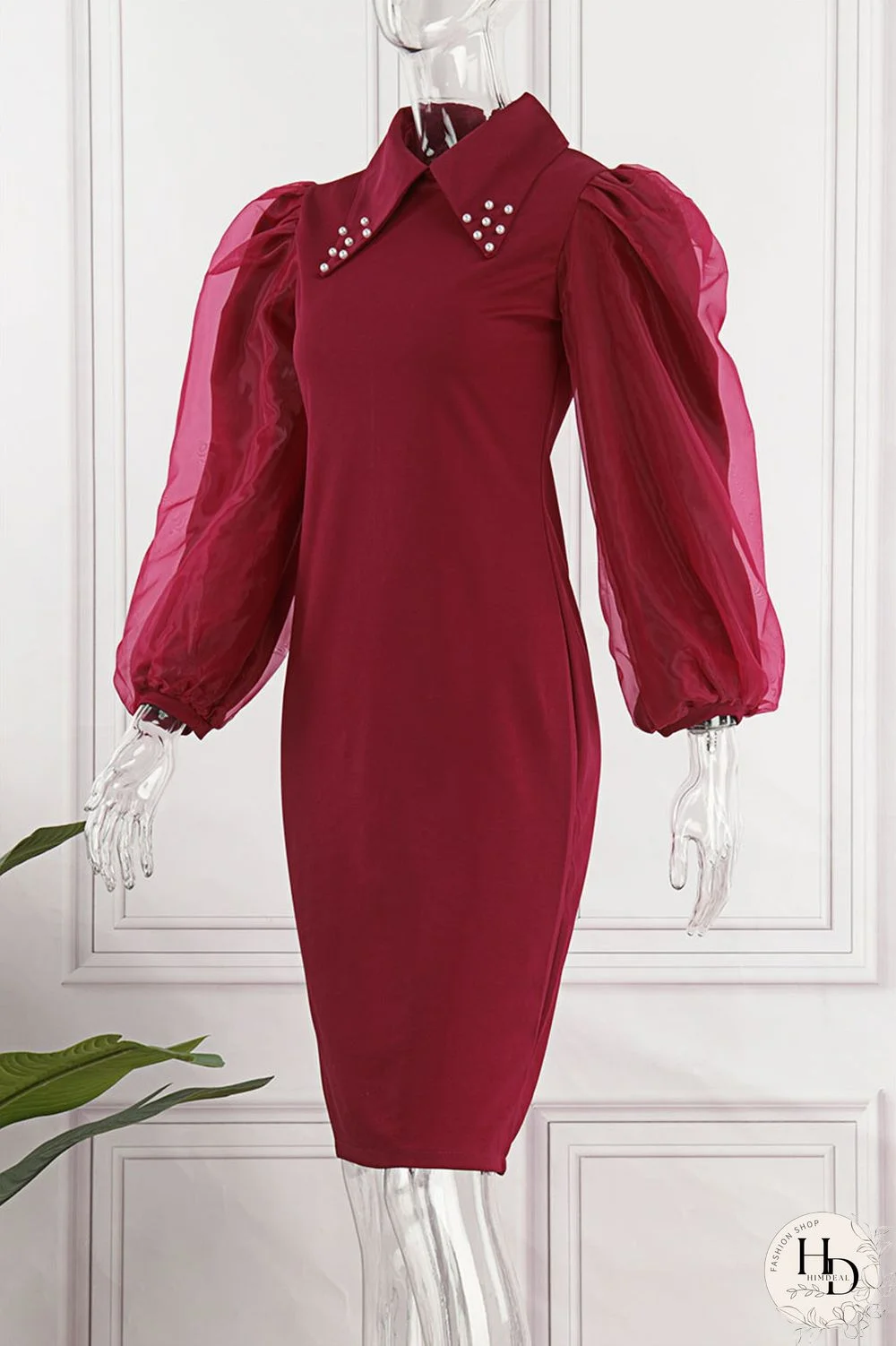 Red Casual Solid Patchwork Beading Turndown Collar One Step Skirt Dresses