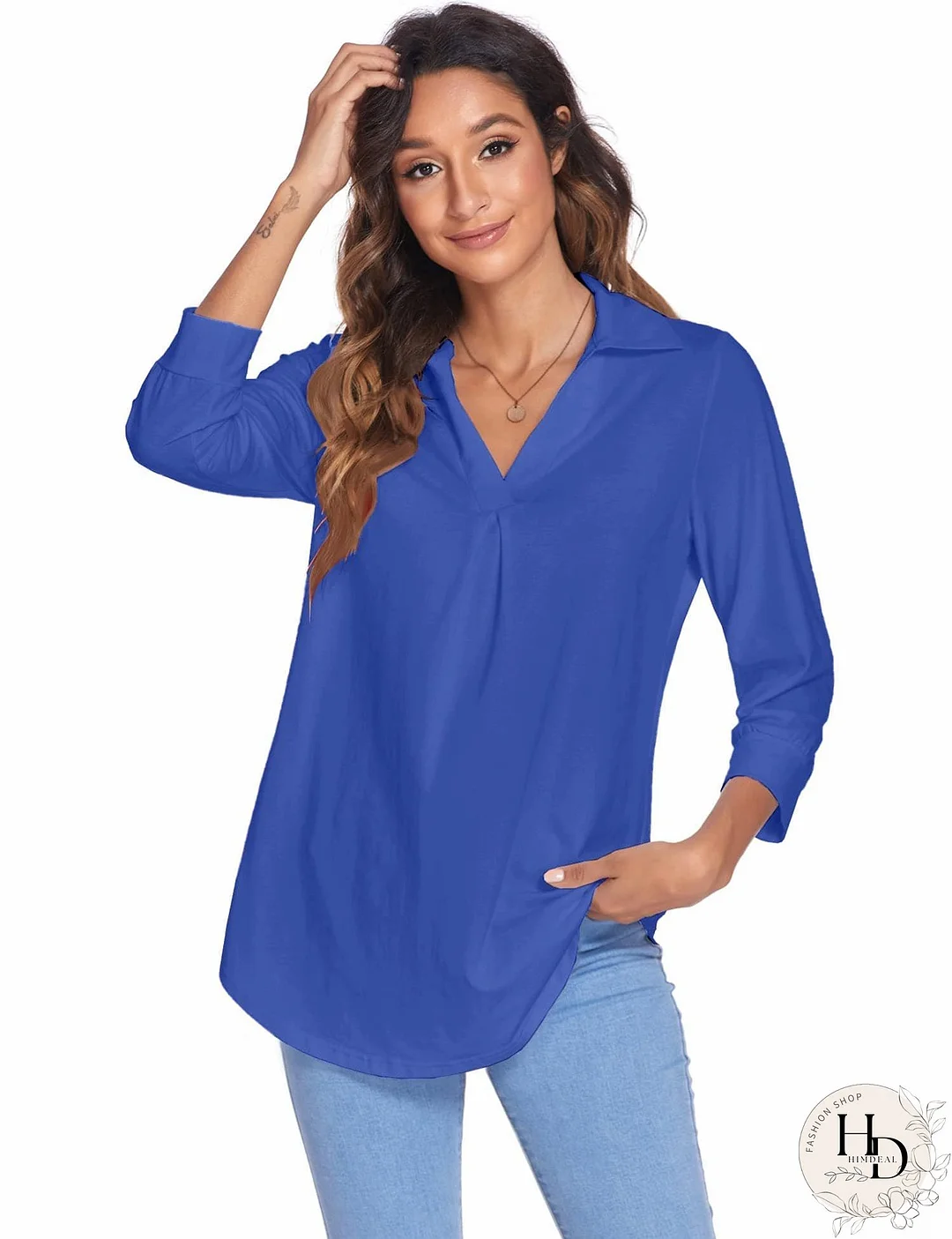 Solid Color V Neck Shirt for Women
