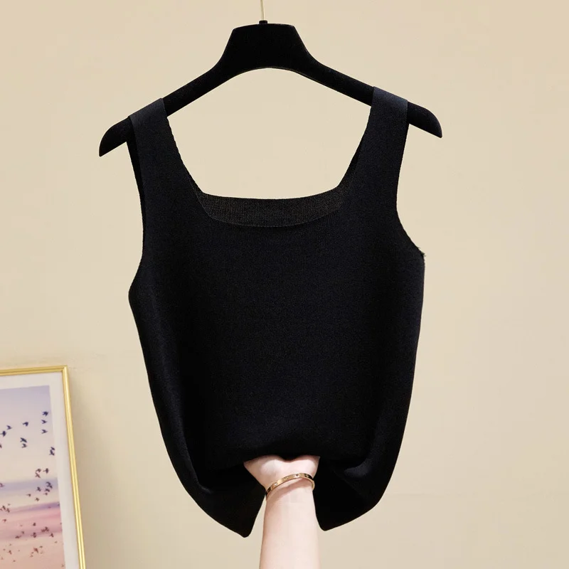 Ueong New Ice Silk Suspender Vest Is Worn On The Inside With A Temperamental I-Collar Blouse With Sleeveless Knitted Bottomed Shirt.