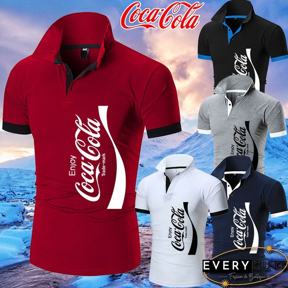 High Quality Coca-Cola Sport T Shirt Men's Fashion Personality Cultivating Hip Hop Short-sleeved Shirt Polo Shirts Plus Size