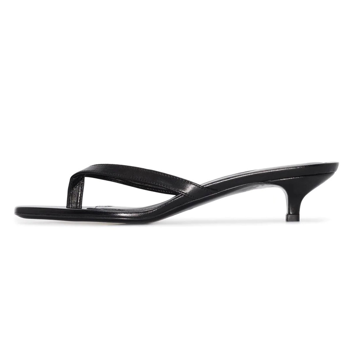 Black Vegan Leather Open Square Toe Kitten Heel Flip Flops for Women Nicepairs