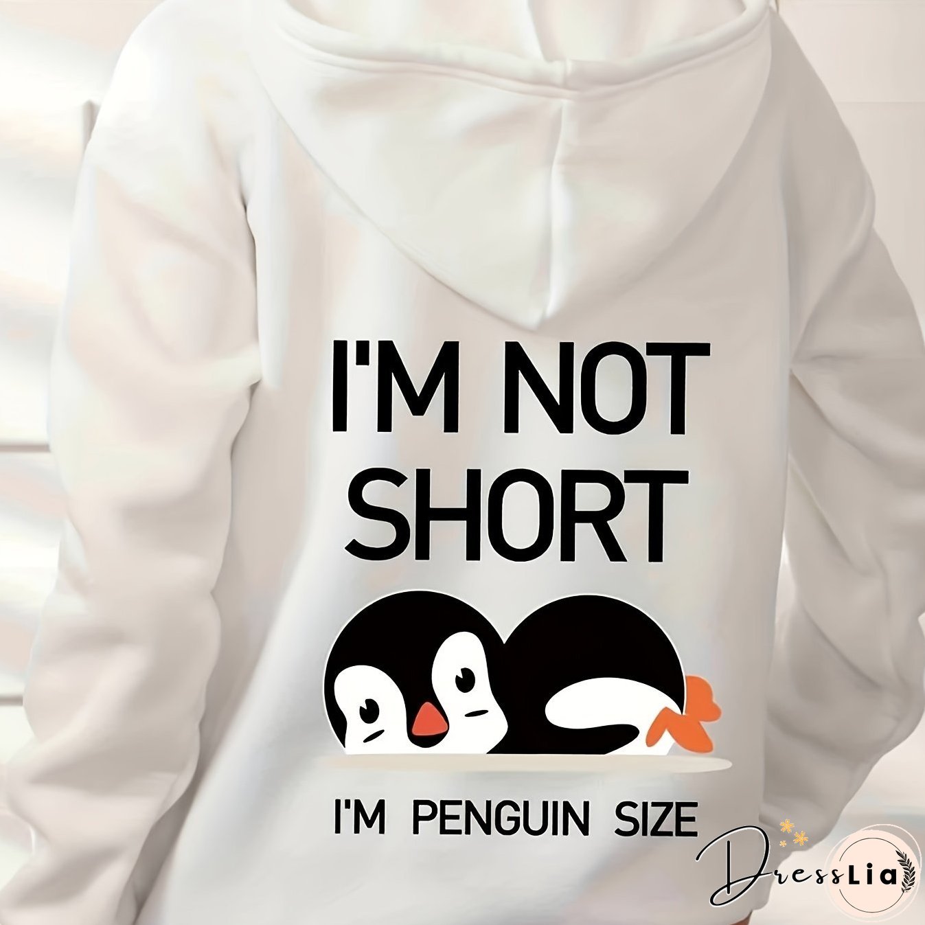 Penguin Graphic Casual Sports Hooded Sweatshirts, Animal Print Drawstring Hoodies With Front Pocket, Women's Sporty Sweatshirts