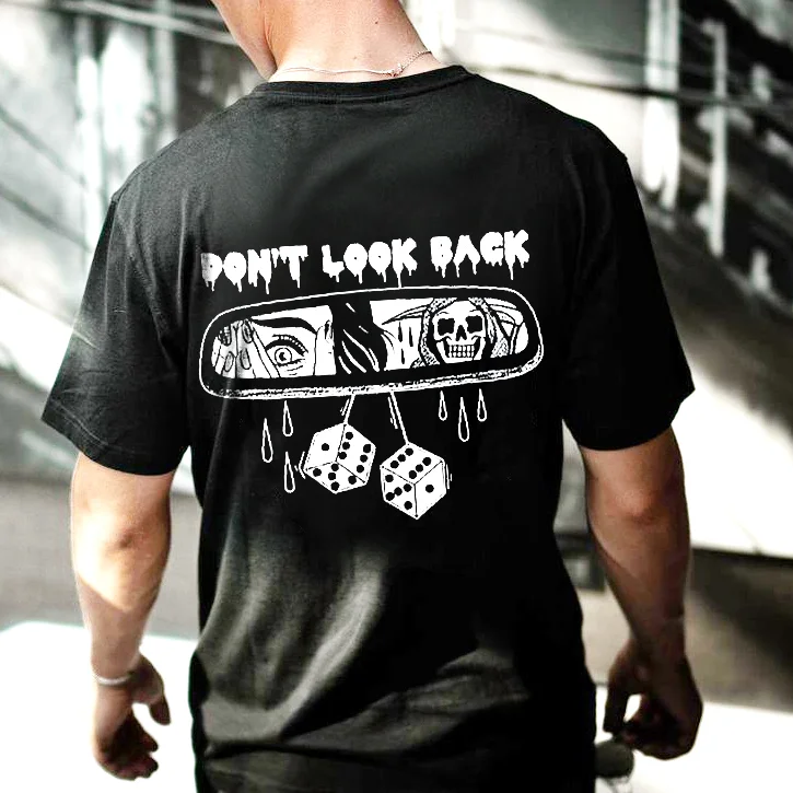Skull Rearview Mirror Don't Look Back Printed T-shirt - Krazyskull