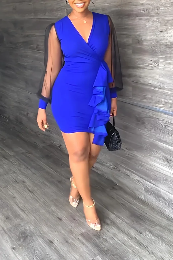 Stylish Ruffle Hem Puff-sleeve Dress