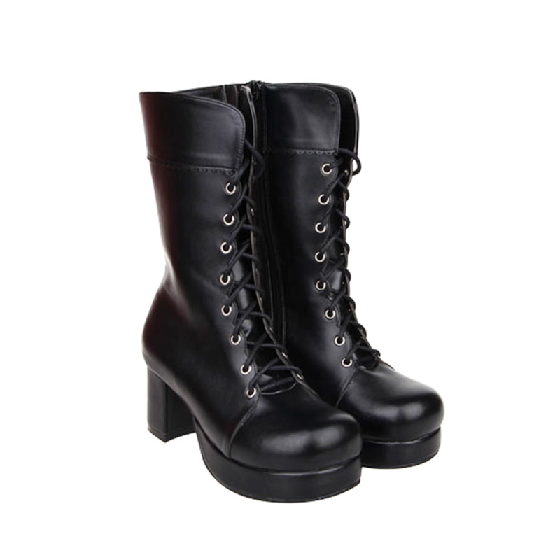TAAFO Girl Women Punk Motorcycle Boots Lady Boots Woman High Heels Pumps Platform Shoes Lacework 34-47