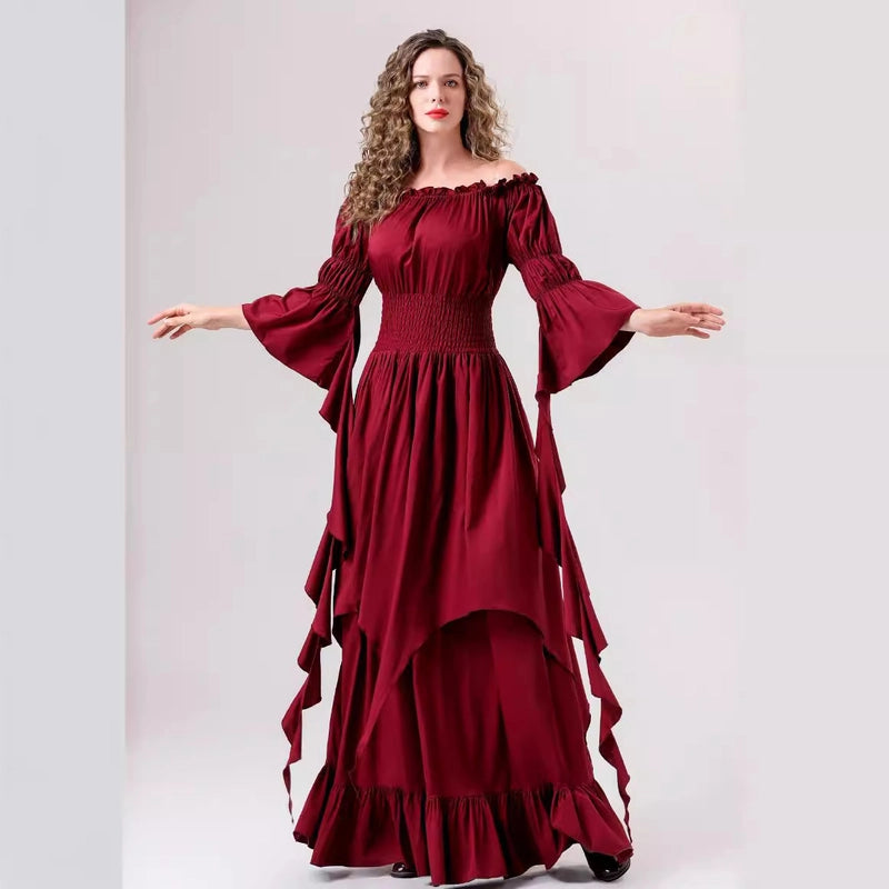 Halloween Medieval Renaissance Retro Dress Square Collar Bundle Waist Dress Stage Performance Costume