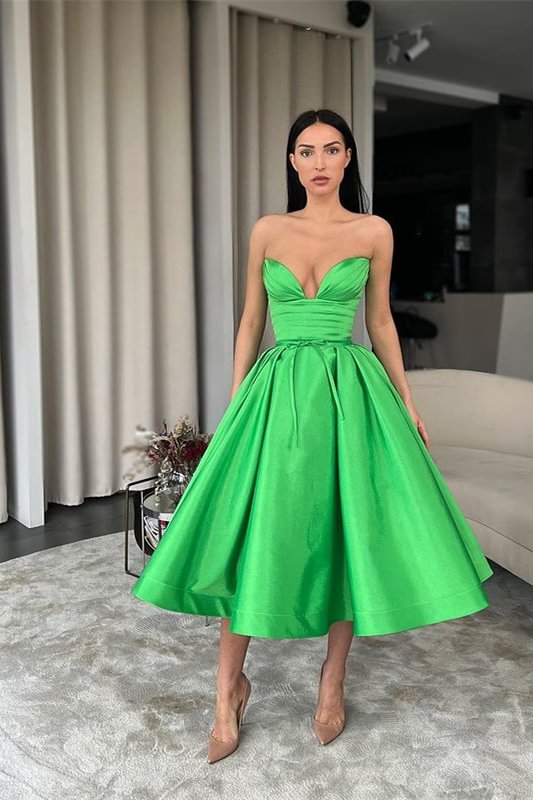 Green Sweetheart Short Evening Dress A-Line With Pockets PD0748