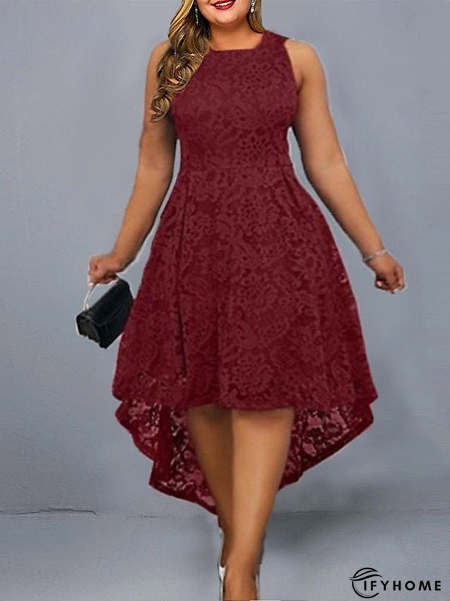 Plus Size Party Dress Lace Dress Cocktail Dress Solid Color Long Dress Maxi Dress Sleeveless Lace Plus High Low Crew Neck Modern Party Black Wine Spring Summer L XL XXL 3XL 4XL for Women | IFYHOME