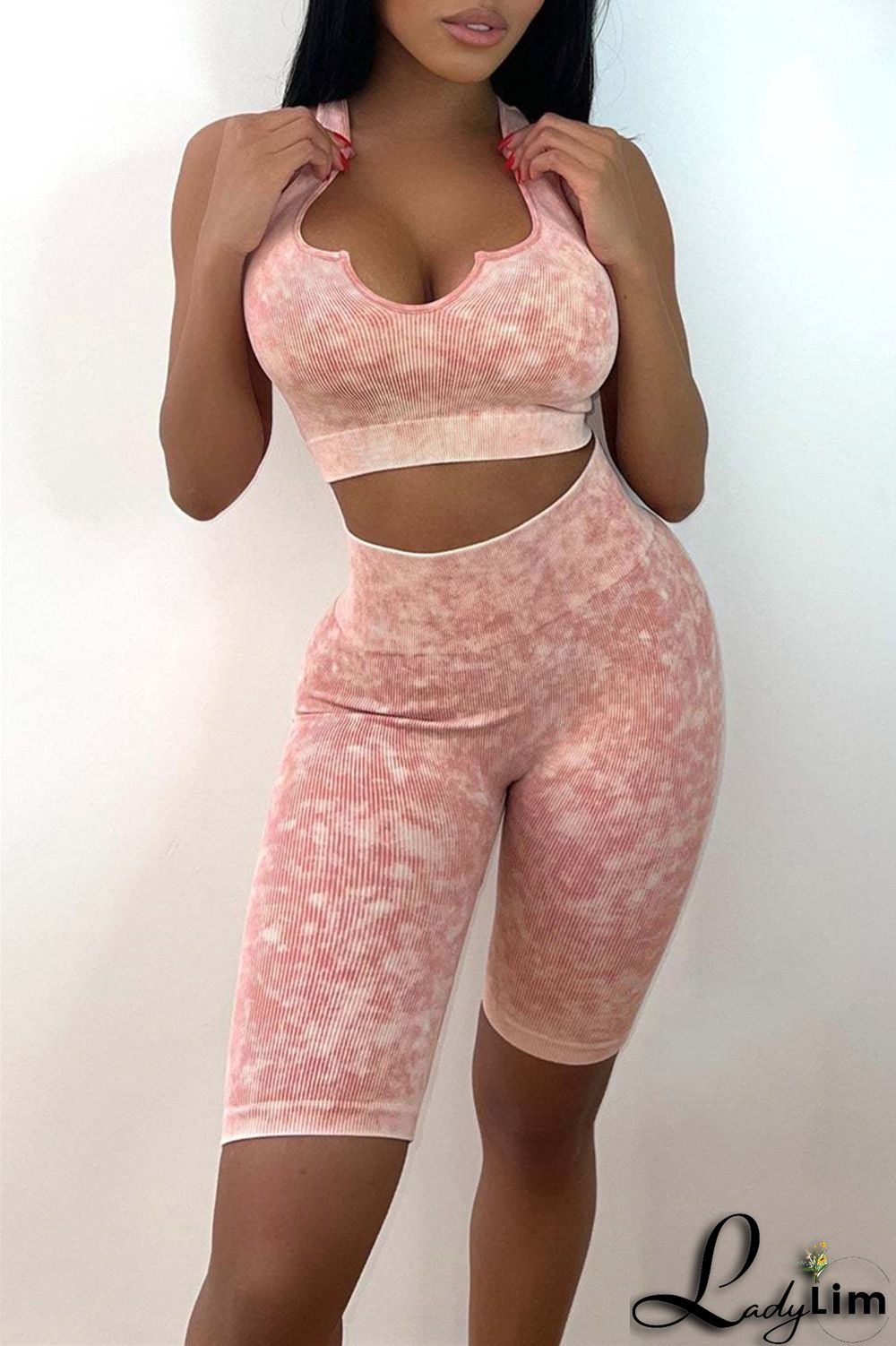 Deep Blue Casual Sportswear Print Backless U Neck Sleeveless Two Pieces