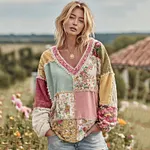 Women's Vintage Floral Patchwork Art Cozy Warm Sweatshirt - Image 2