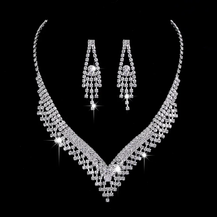 Zircon Necklace Earrings Bridal Wedding Jewelry Set