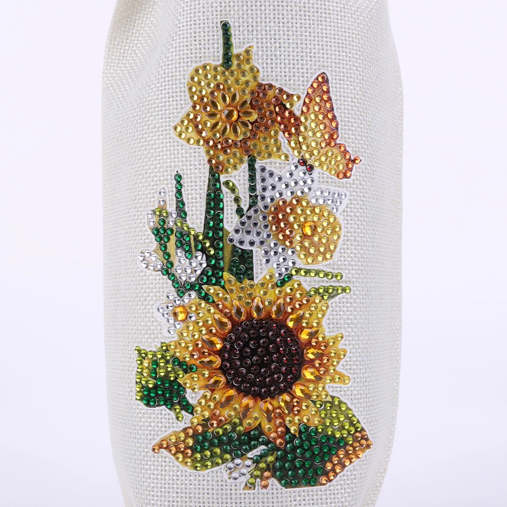 4pcs DIY Diamond Painting Wine Bag Kit Rhinestones Liquor Bottle Cover (Flower)