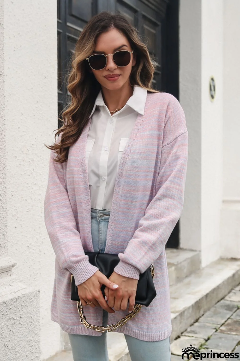 Striped Open Front Longline Cardigan