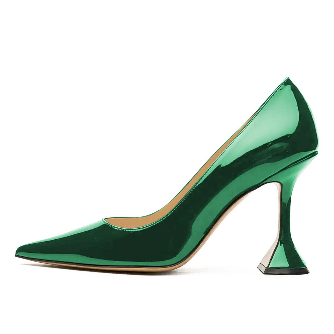 Patent Leather Metallic Touch Pointed Enchanting High Heels in Green