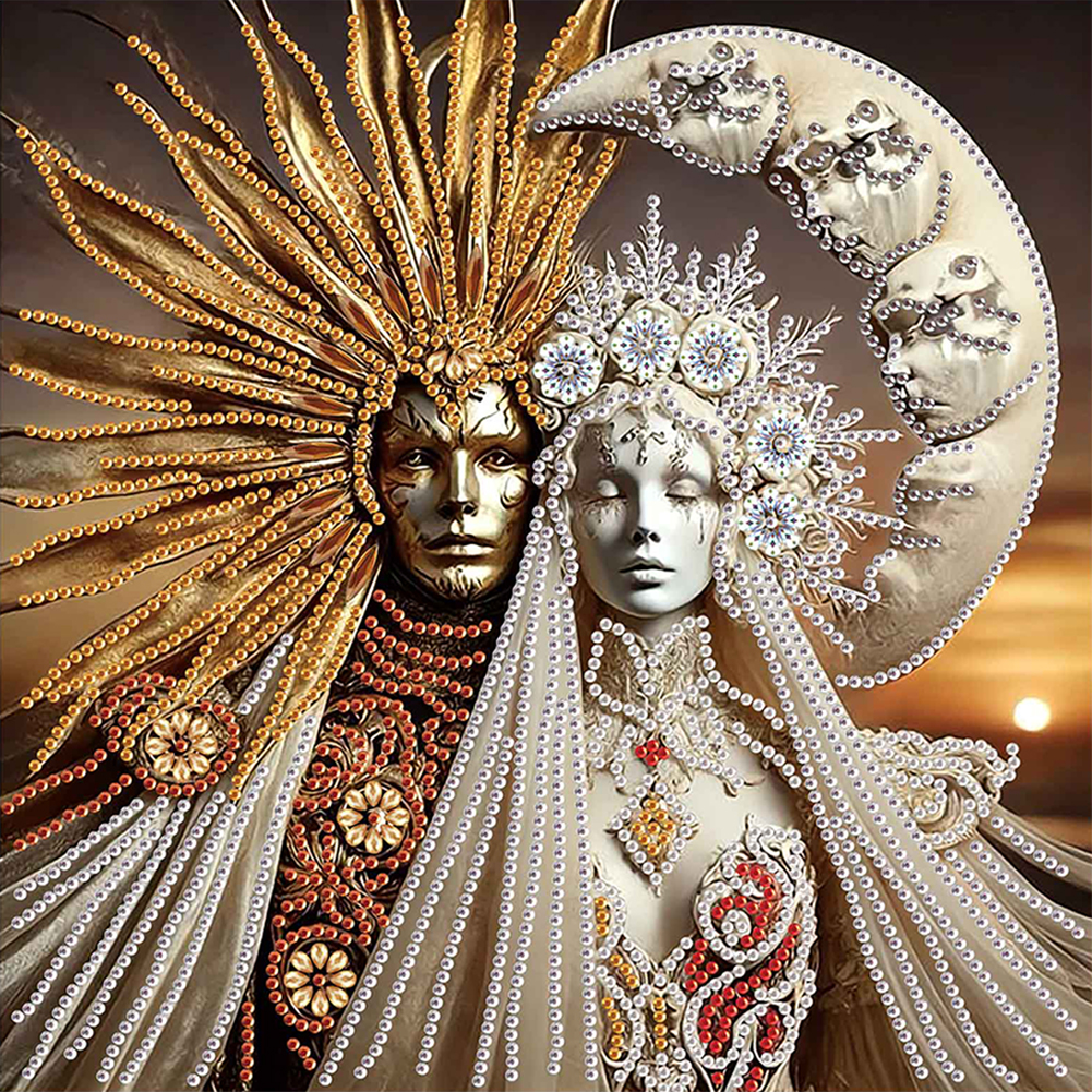 Abstract Art Sun And Moon God 30*30cm(canvas) special shaped drill diamond painting