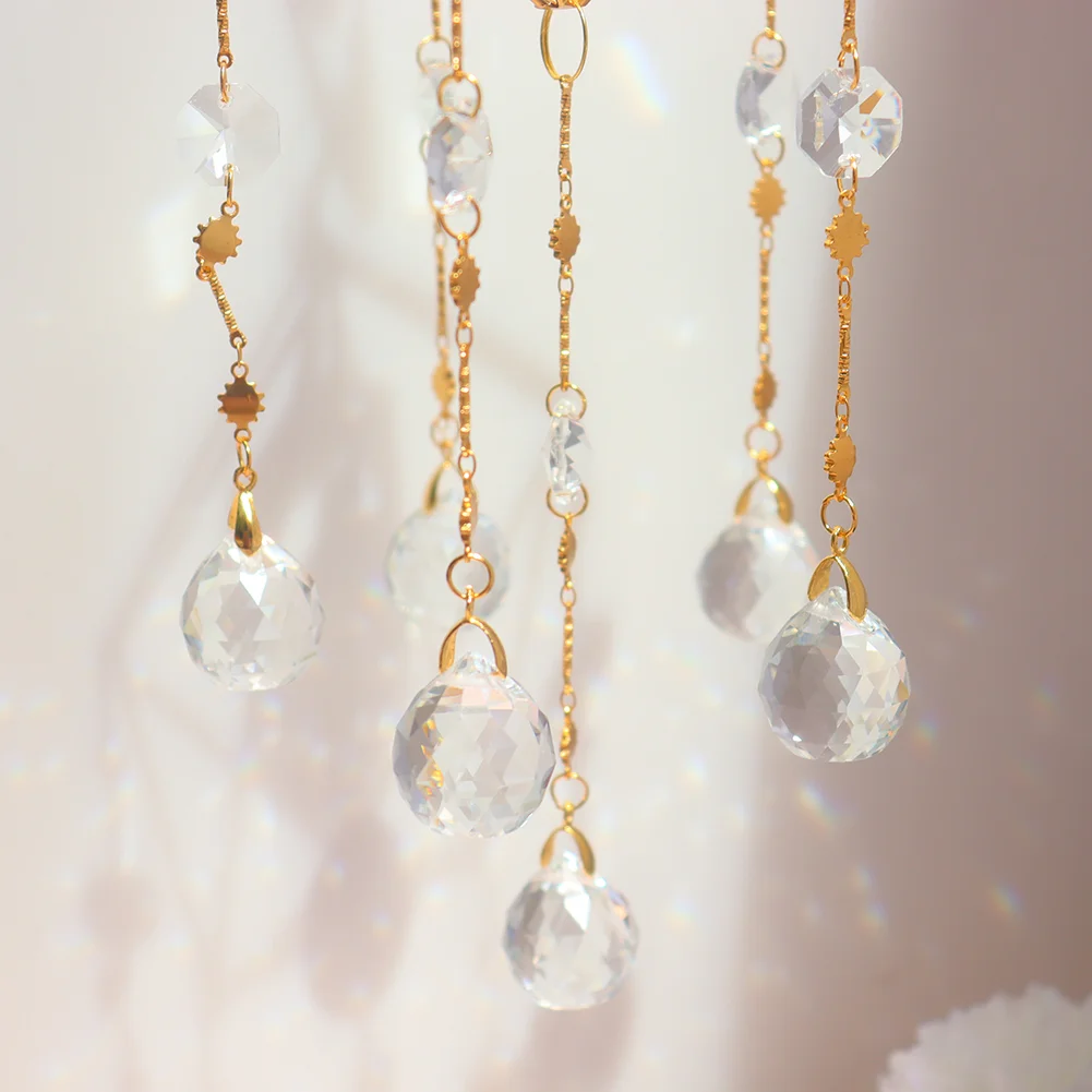 Metal Rainbow Collection Hanging Hexagon Moon Crystal Prisms Wind Chimes