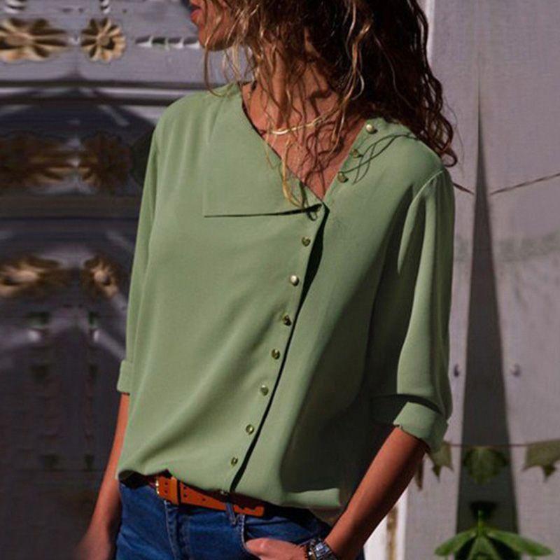 Oblique Collar  Long-sleeved Shirts