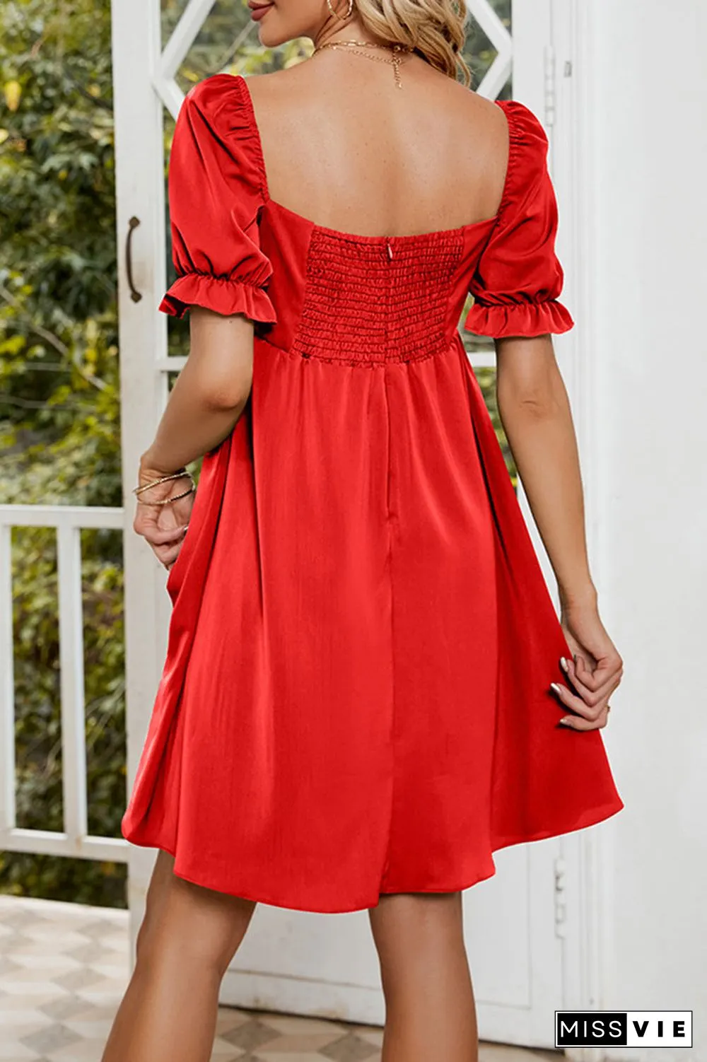 Sweet Elegant Solid Fold Square Collar A Line Dresses