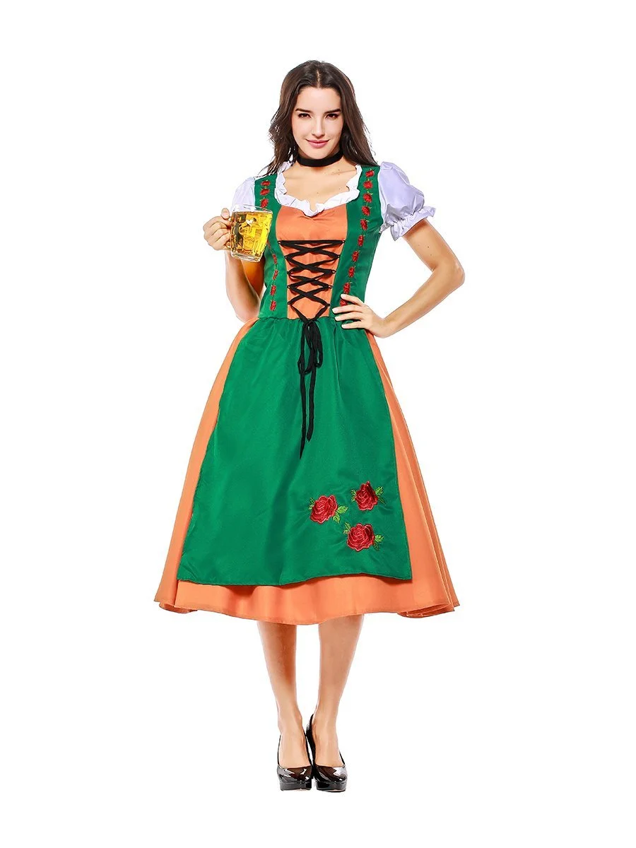 Womens Dress Color Block Oktoberfest Fraulein Costume