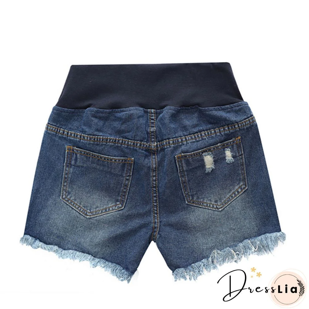 Pregnant Women's Ripped Hole Loose Denim Maternity Shorts Summer Casual Belly Clothes