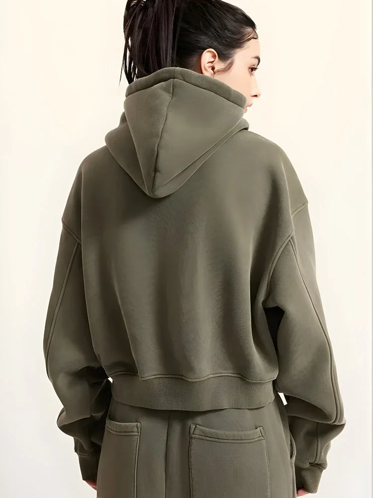 Brownm Zip-Up Cropped Hoodie