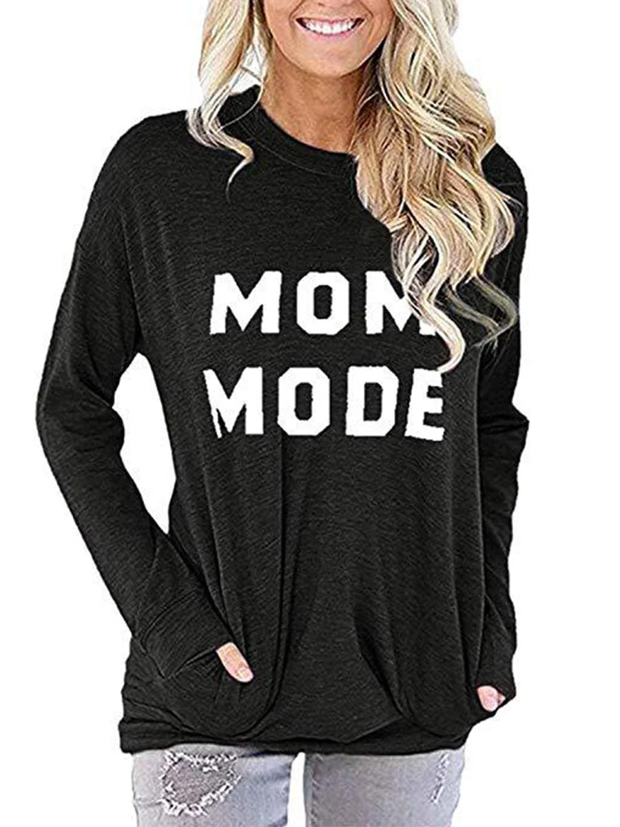 MOM MODE Letters Printed T-shirt