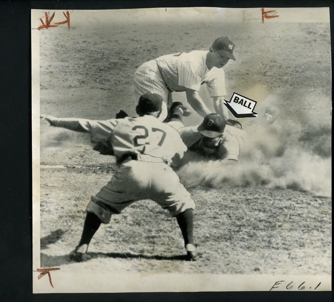 Gene Hermanski & Billy Johnson 1947 World Series Press Photo Poster painting Yankees Dodgers