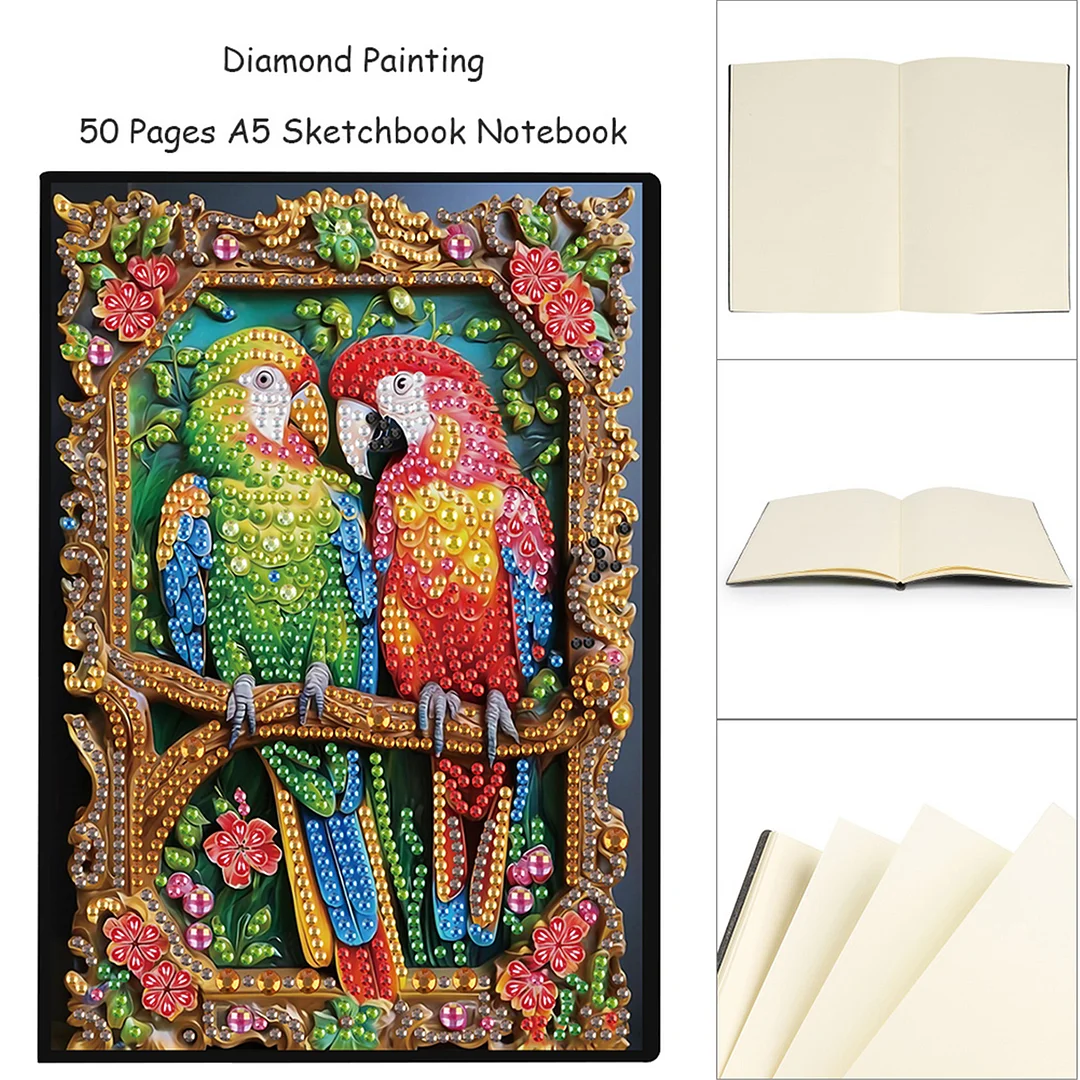 2pcs Bird Partial DIY 50 Pages A5 Diamond Painting Notebook for Study Drawing