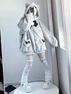 Japanese Mine Style Mass-produced Bow Cat Ear Plush Cute Winter Jacket Coats Loose Zipper Hooded Plush Hoodies Sweatshirt Women