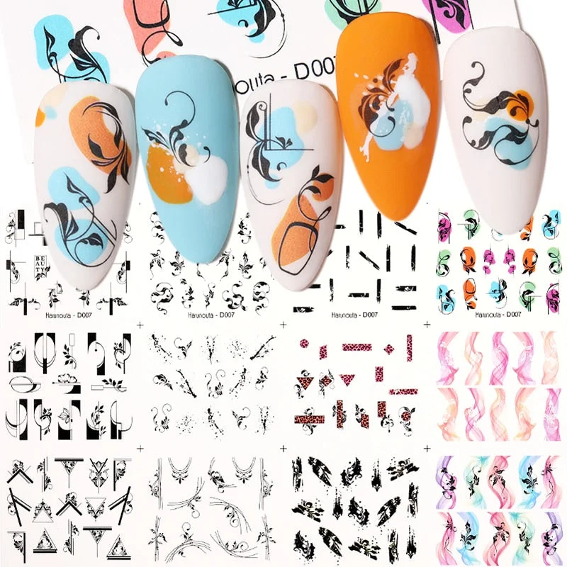 12Pcs Leopard Water Decals Sticker Hollow Floral Flower Leaves Geometry Water Transfer Watermark Foil Slider Decoration