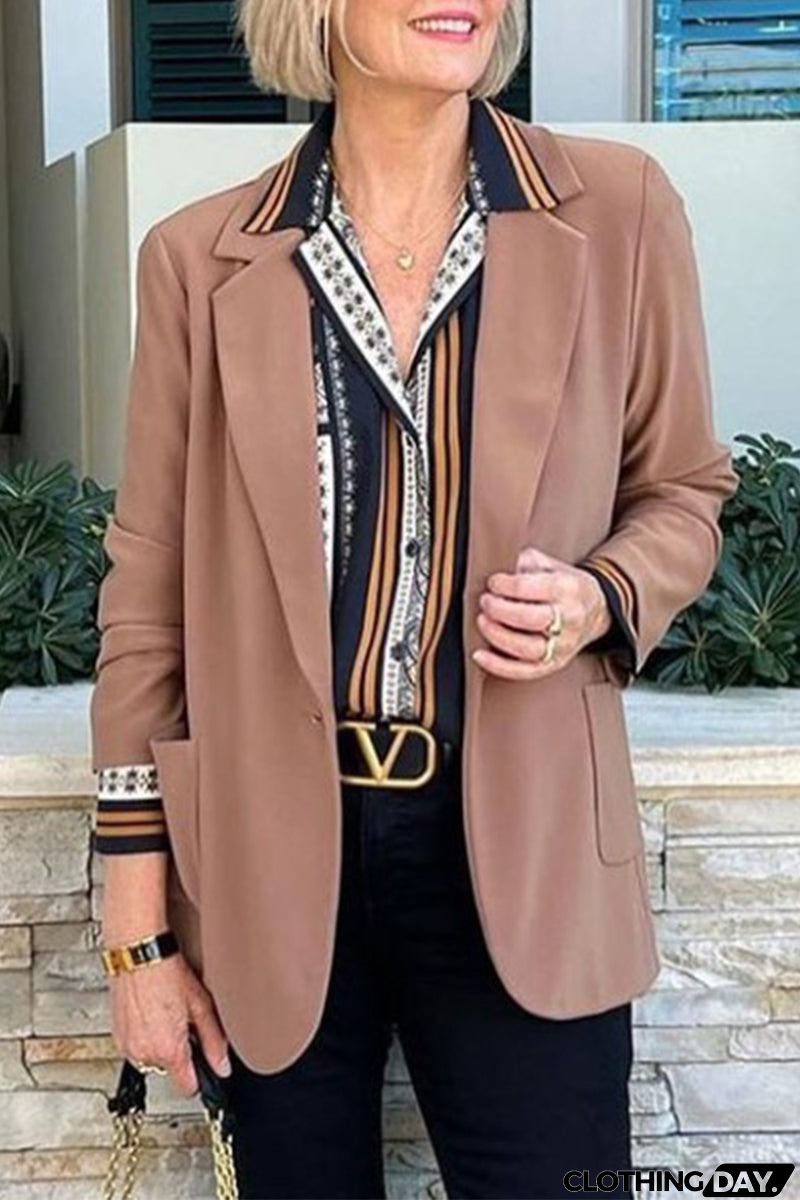 Work Solid Color Turn-back Collar Outerwear