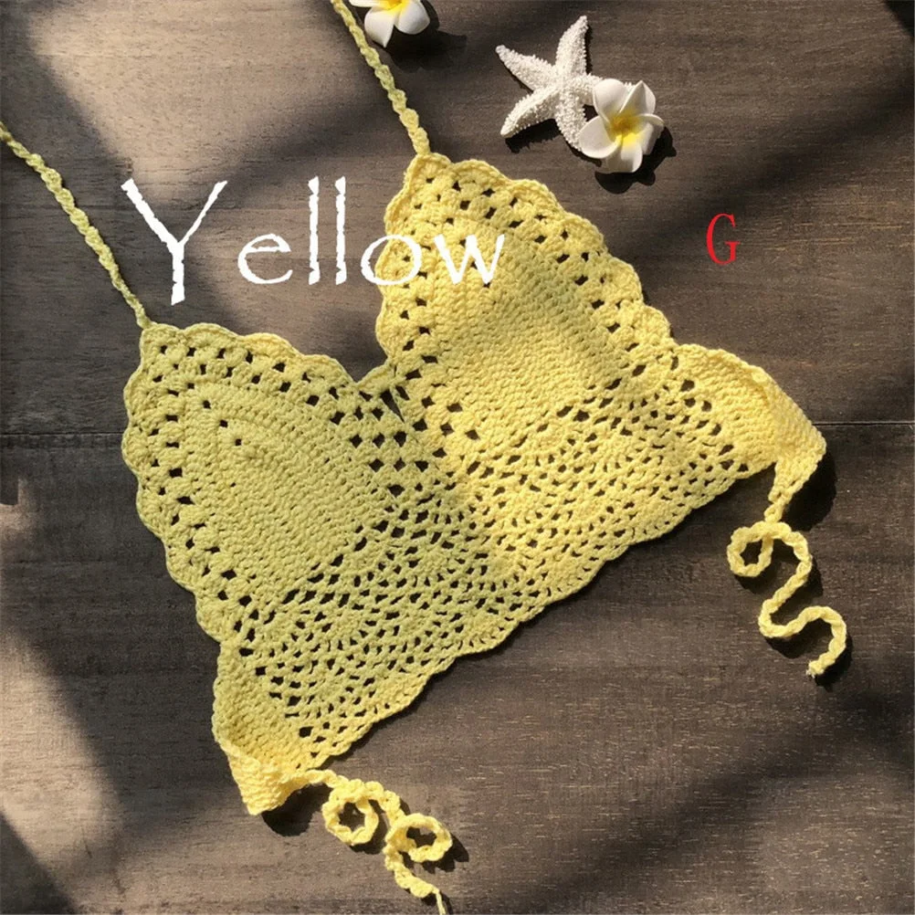 New Knit Crochet Cami Summer Bikini Beach Crop Top Sexy Women Bralette Halter Neck Crop Tops S / M / L / XL HOT