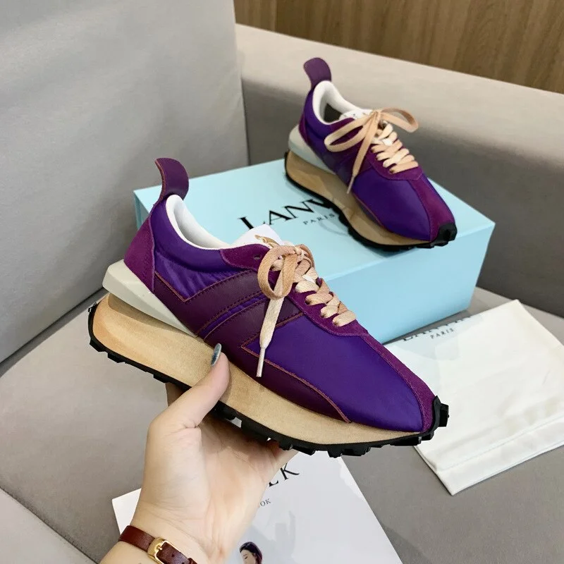 New Platform Casual Running Shoes Women Flat Mixed Color Lace Up Patchwork Sneakers Outdoor Walk Tennis Shoes Zapatillas Mujer