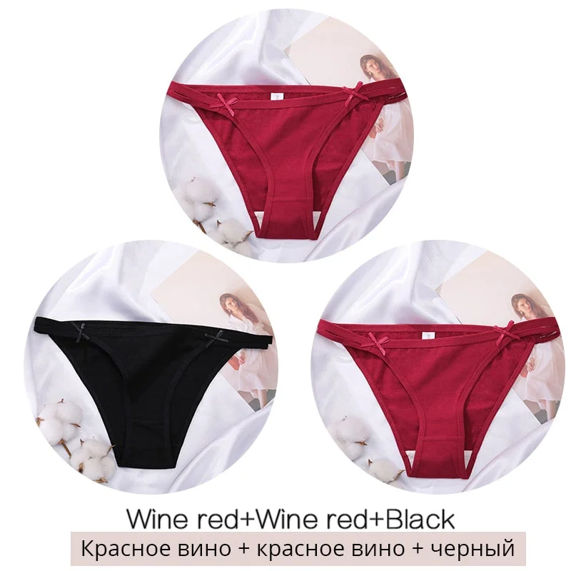 FINETOO M-2XL Bow Cotton Panties 3Pcs/set Women Briefs Girls Plus Size Underpants Low-rise Hollow Underwear Female Lingerie 2021
