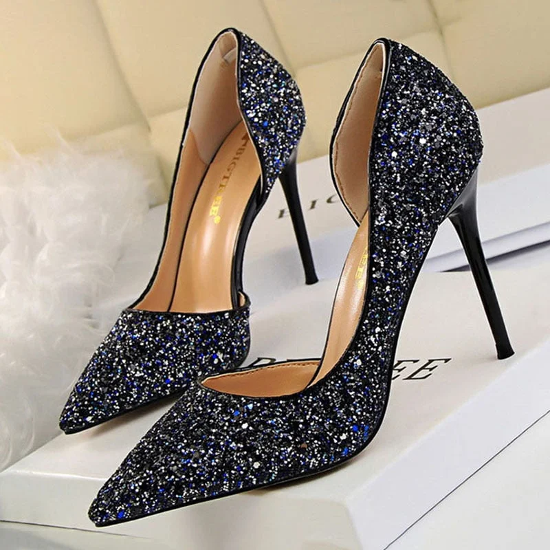 BIGTREE Shoes Sequins Woman Pumps Sexy Party Shoes High Heels Women Wedding Shoes Gold Silver Women Heels 9.5 Cm Ladies Shoes