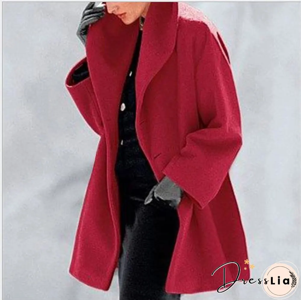 Round Neck Winter Plain Loose Coat With Hat