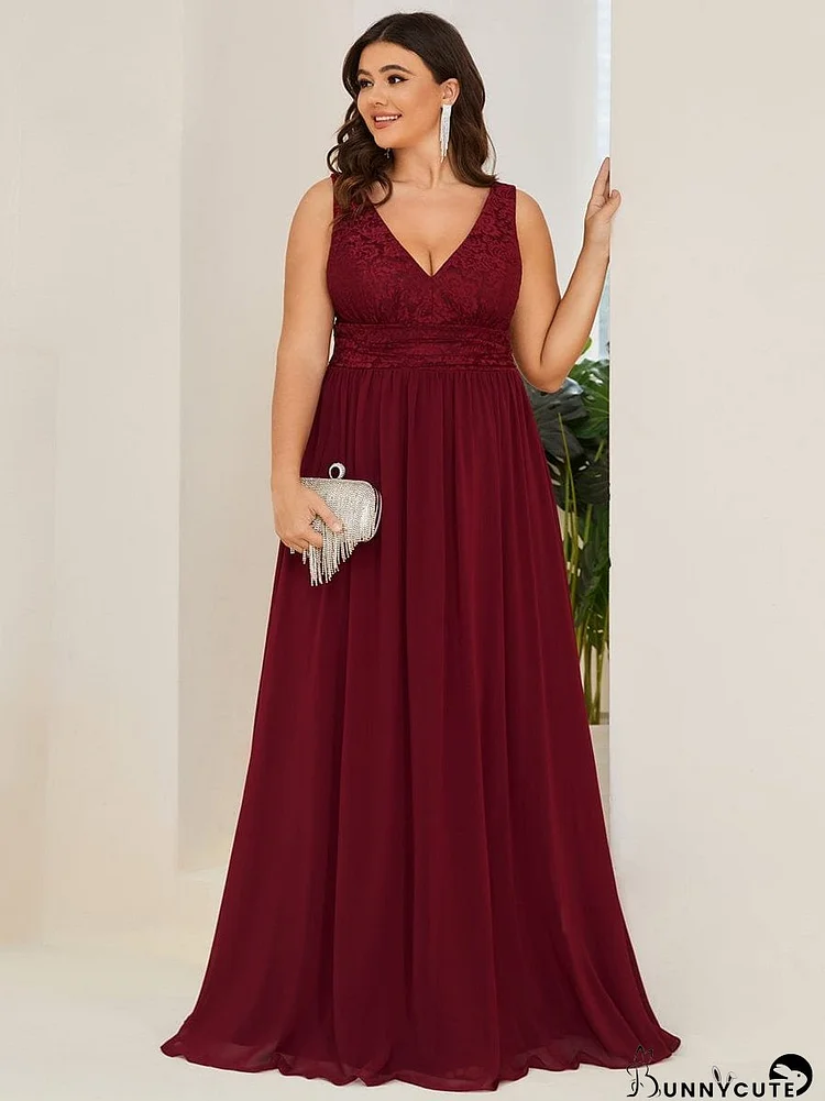 Empire Waist Chiffon V-Neck Evening Gown for Plus Size Women